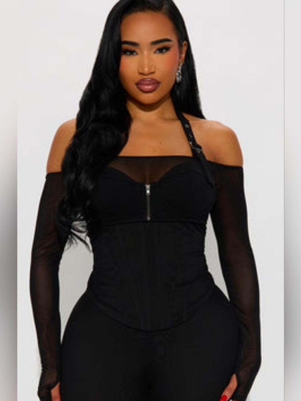 NWT Fashion Nova Black Kyla Off Shoulder Mesh Top Size M